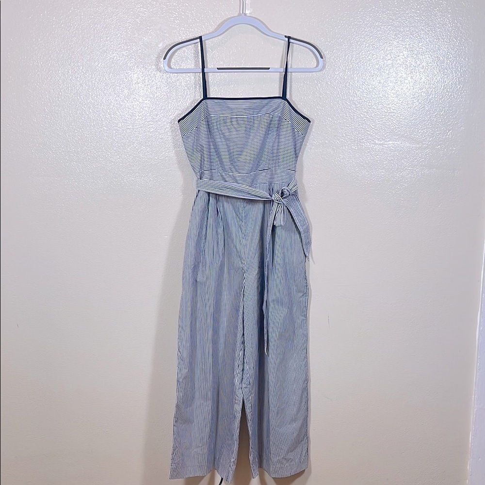 J. Crew Marseille Blue Pinstriped Striped Blue Jumpsuit with Belt size 6